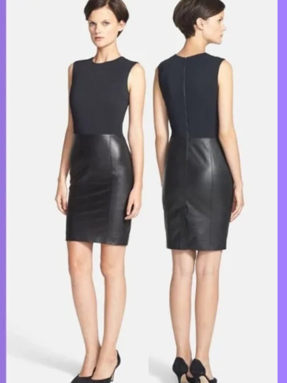 Vince Sleeveless Viscose/Leather Sheath Dress Black Office Business Size 12